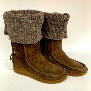 The North Face Alana Suede Knit Cuff Brown Winter Boots Primaloft Sz 7.5